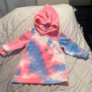 Kids Tie-Dye Hoodie Dress - Pink and Blue